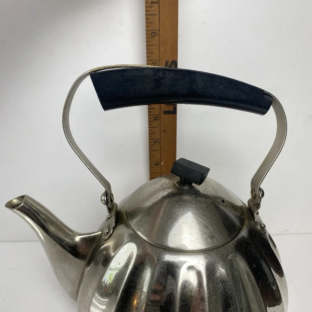 Vintage Soviet USSR Tea Kettle Nickel Plated Bronze Bakelite Handle See Descript